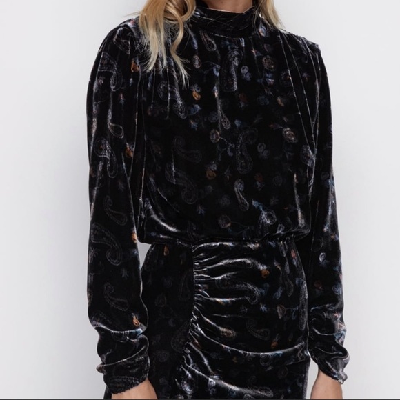 ZARA PAISLEY PRINT VELVET DRESS - Picture 10 of 10